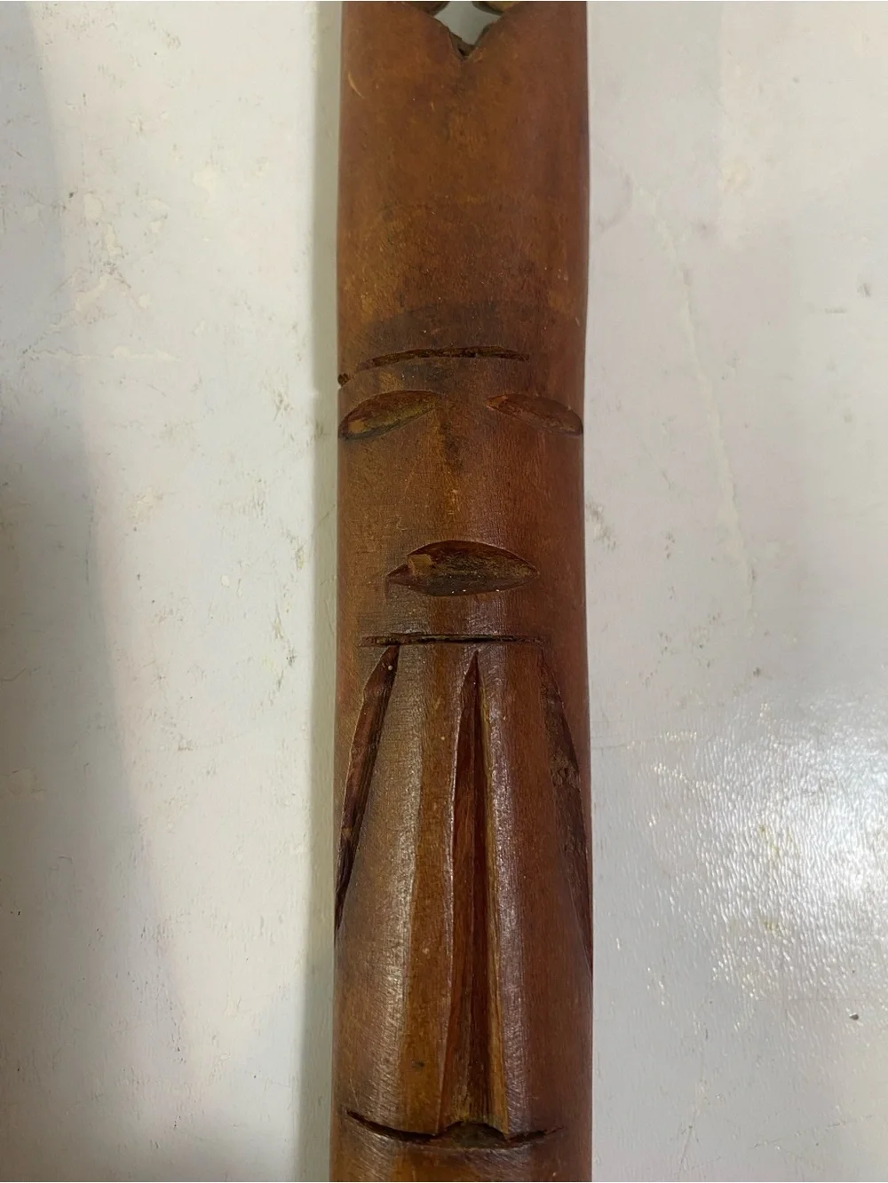 Vintage Carved Totem Monkey Pod Wooden Fork & Spoon 13” Length Partial Sticker